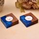 Wooden T-Lite Holder With Blue Resin Effect - 2 Piece